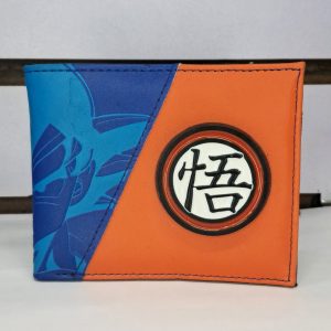 Billetera PREMIUM Dragon Ball Con Pin Metálico Azul Naranja Rostro Gokú