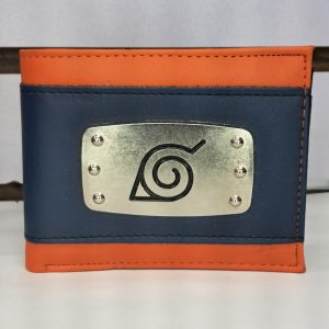 Billetera PREMIUM Naruto Con Pin Metálico Azul Naranja Logo Naruto
