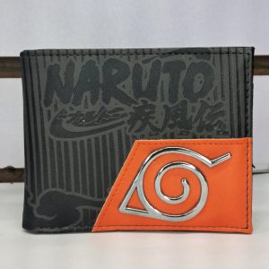 Billetera PREMIUM Naruto Con Pin Metálico Negro Naranja Rostro Naruto