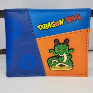 Billetera PREMIUM Dragon Ball Con Pin Metálico Azul Naranja Gokú con Shen Long