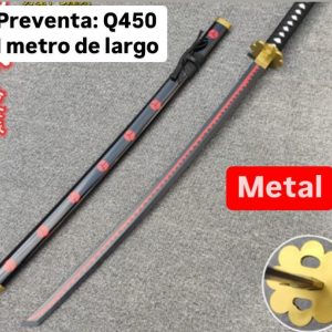 Katana de Metal Zoro negra con puntos rosados 1 metro de largo